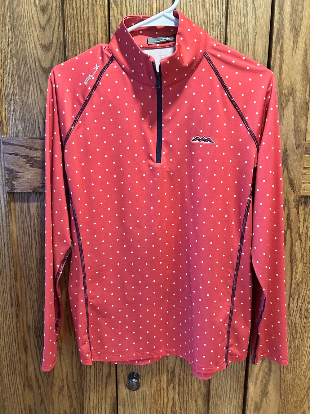 Ralph Lauren Raspberry Polka Dot Long Sleeve Half-Zip Top
